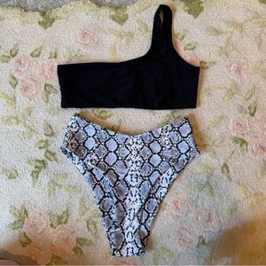Black One-Shoulder Top and Snake Print Bottoms